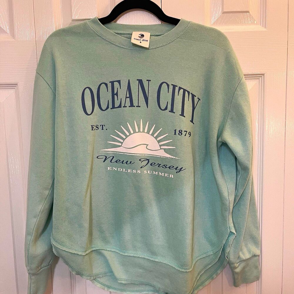 Ocean Drive Men's S Green Crewneck Sweatshirt Ocean City New Jersey